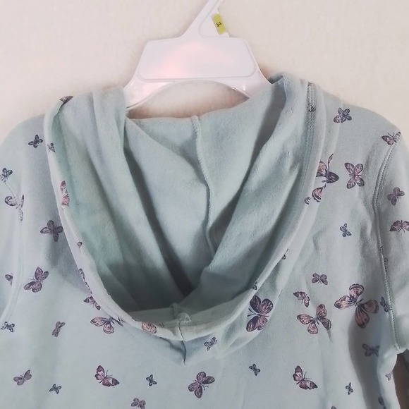 OshKosh Fleece Lined Full Zip Hoodie Girls Size 14 in Green w/ Butterfly Theme - Picture 10 of 13